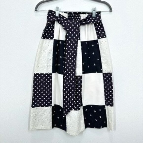 Vintage 70s Black and White‎ Checkered Hankerchief Elastic Waist Belted Size S/M - Picture 1 of 6